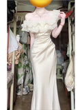 KYLETHOMASW  -  Spring New Elegant Ruffle Off Shoulder Dress French  Style Vintage Party Bodycon Banquet Dress Summer Sweet Long Dresses