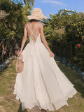 KYLETHOMASW  -  Women Vacation Clothes White Asymmetrical Sexy Sling Backless Bandage Slim Long Dress Elegant Party Birthday Vestidos Robe Beach