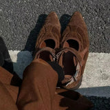 KYLETHOMASW  -  Women's Casual Mary Jane Shoes Ins Style Pointed Toe Shallow Hook Loop Belt Buckle Street Sandals Fashion Brown/apricot Pumps