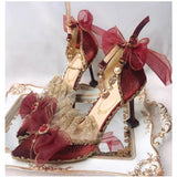 KYLETHOMASW  -  Champagne Lace Bows Crystal Stilettos Sandals Lolita Vintage Bridal Wedding Shoes Pearl Chain Ankle Strap Pumps for Tea Party