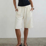 KYLETHOMASW  -  Women Y2k Baggy Sweat Shorts Studded Gym Knee Length Capri Shorts Elastic Waist Drawstring Loose basketball Short Pants