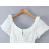 KYLETHOMASW  -  Pretty Girl Holiday Summer Dresses Women O Neck Short Sleeve A-line Mini Hollow Out Embroidery White  Dress Backless Robe