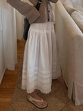 KYLETHOMASW  -  Fashion Solid Simple A-line Women Skirts Summer Elegant Causal Design Lace Spliced Long Skirts