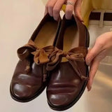 KYLETHOMASW  -  Retro Brown Lace-up Loafers for Women British Style Pleated Designer Flats Shoes Comfortable Lightweight Outdoor Walking Shoes