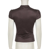 KYLETHOMASW  -  American style light mature V-neck lace up pleated slim fit shoulder T-shirt new polka dot short sleeved top