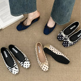 KYLETHOMASW  -  Polka Dot Butterfly-Knot Ballet Flats Women Round Toe Shallow Comfort Casual Dress Shoes Female Satin Elegant Footwear Women