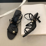 KYLETHOMASW  -  Fashion Ankle Strap Women Thin Heels Sandals Shoes Female Round Toe Footwear Party Ladies High Heels Sandals Shoes Pumps