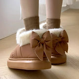 KYLETHOMASW  -  Bow Cotton Shoe Waterproof Plush Boots Women Cute Warm Ankle Boots New Ladies Outdoor Non-slip Thick Sole Snow Boot Furry