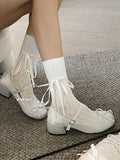KYLETHOMASW  -  Retro Mary Jane Shoes Bow Knot Thick Heel Chunky Sole Fashionable Korean Style Women's Summer Shoes round Toe Slip-On