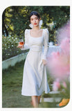 KYLETHOMASW  -  Autumn Long Sleeve Square Collar Sweet and Gentle White Dress for Women Korean Cute Slim Fit Temperament Elegant Long Dress