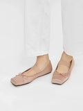 KYLETHOMASW  -  sweet pink silk flat shoes woman square toe bowtie ballet flats silver leather mary janes shoes elastic band moccasions women