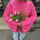KYLETHOMASW  -  Loose Knitted Women's Sweater High Neck Wide Long Sleeve Female Knitwear Tops 2025 Autumn Winter Fashion Oversized Lady Pullover