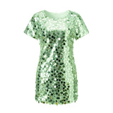 KYLETHOMASW  -  Women Sequin T-shirt Dress Short Sleeve Crew Neck Mini Dress Summer Casual Party Clubwear
