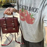 KYLETHOMASW  -  Retro Red Backpack Women Studded Leather Textured Square Backpack Ladies Academy Style Lightweight Mochilas Mujer