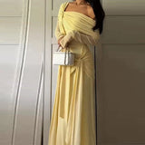 KYLETHOMASW  -  Yellow Crepe Evening Dress Off The Shoulder Mermaid Formal Occasion Pleat Prom Party Gowns Customized Female Robe 2025