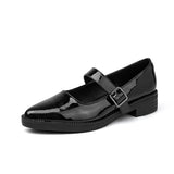 KYLETHOMASW  -  Patent Leather Buckle Strap Oxfords Woman Pointed Toe Shoes Low Heel Flats Ladies Mary Janes Lolita Derby Loafers Femme Sneakers