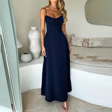 KYLETHOMASW  -  Elegant Maxi Long Waist Wrap A-line Dress Women Spaghetti Strap 2025 Spring Summer Dress Backless Sexy Party Beach Robe