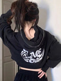 Kylethomasw Goth Print Hoodies Women Retro Harajuku Hip Hop Jacket High Street Zip Up Hoodie Casual Sweatshirt Clothes Y2K Crop Tops