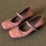 KYLETHOMASW  -  Pleated Square Toe Chunky Heel Mary Jane Shoes Women Bowknot Design Elegant Designer Heels for Ladies Comfort Buckle Party Shoes