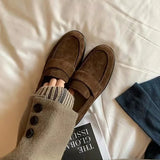 KYLETHOMASW  -  Fashion New Womens Suede Penny Loafers Women's Flats and Loafers,Low Heel Slip on Retro Лоферы Женские,Preppy Office Woman Shoes