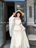 KYLETHOMASW  -  Boho Beach Vintage Suits Women Casual 3 Piece Skirts Sets Office Lady Party Clothing Y2k Crop Top Corset Vest + Midi Skirts Lace