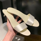 Kylethomasw Summer Square Low Heel Women Sandals New Round Head Sexy Banquet Backless Dress Party Slides Women Pumps Zapatos De Mujer