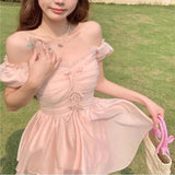 KYLETHOMASW  -  Summer Sweet Girls Short Sleeve Dress for Women Korean Cute Slim Fit and Slimming Temperament Elegant Vacation Beach Dress