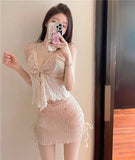 KYLETHOMASW  -  Sweet Girl Sexy Set Women's Summer Camisole Vest Pleated Hip Wrap Short Skirt Two-piece Set Fashion Female Clothes