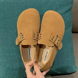KYLETHOMASW  -  Faux Suede Leather Loafers Women Rivet Belt Flats Mocasines Ladies Garden Shoes Clogs Barefoot Tabis Comfy Slip On Walking Shoes