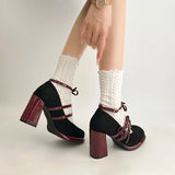 KYLETHOMASW  -  Designer Luxury Spring Thick Heel Women Mary Jane Shoes Butterfly-knot Buckle Strap Shoes Ladies Elegant Dancing Party Pumps
