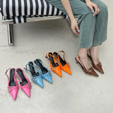 KYLETHOMASW  -  Orange Ladie Pumps Pink High Heels Sexy Pointed Toe Slingback Shoes Women Belt Buckle Low Heel Summer Office Shoes Blue