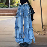 KYLETHOMASW  -  Ripped Heavy Industry Jeans Women's Spring 2025 New Street Ripped Large Pockets Wide Leg Pants Women