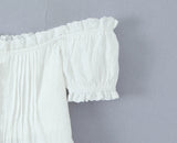 KYLETHOMASW  -  Sexy Off Shoulder White Cropped Shirt Women Front Button Short Sleeve Cotton Summer Blouse Sweet Tops New