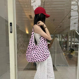 KYLETHOMASW  -  High-capacity Double-sided Dots Heart Handbags Women Sweet Y2k Aesthetic Tote Bags Casual Trendy Shpping Shoulder Underarm Bag