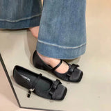 KYLETHOMASW  -  Sweet Spring Auutmn Women Mary Jane Shoes Butterfly-knot Square Toe Shoes Ladies Concise Daily Dress Silk  Ballet Flats Shoes 41