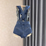 KYLETHOMASW  -  Denim Suspender Shorts for Women New Design Ruffled Suspenders Slimming and Wide Legs
