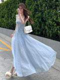 KYLETHOMASW  -  Women Clothes Sweet Sheer Sexy Tank Low Cut Slim Long A-Line Dress Elegant Lady Party Birthday Vestidos Robe Beach Casual Korean