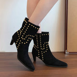 KYLETHOMASW  -  Autumn Winter Street Style Pointed Toe Women Ankle Boots Fashion Slip On Square Heels Shoes Female Modern Short Booties