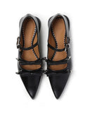 KYLETHOMASW  -  Japanese metal buckle bow Mary Jane shoes sweet and cool pointed leather shallow flat shoes women