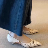 KYLETHOMASW  -  Spring New Arrival Sweet Elegant Shoes Women Low Heel Pointed Toe Soft Leather Women's Shoes Sandals Hollow Out  Single Shoes 2