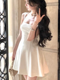 KYLETHOMASW  -  Women Elegant Solid A-line Mini Dresses New Korean Fashion Summer Plain Corset  Princess Tutu Dress Wedding Party Evening Robe