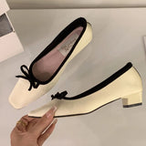 KYLETHOMASW  -  Satin Round Toe Bowknot Womens Flat Shoes Vintage Brand Designe Open Heel Sweet Party Dress Fashion Square Heel Women Loafers