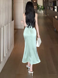 KYLETHOMASW  -  Woman Dress Sleeveless Satin V Neck Lace Patchwork Bandage Sexy Elegant Backless Mermaid Dresses Party Female Fashion