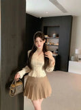 KYLETHOMASW  -  French Apricot Double-layer Lapel Long-sleeved Shirt for Women in Autumn Lace Fitted Waist Shirt