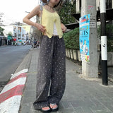 KYLETHOMASW  -  2025 Summer Hot Retro Internet Celebrity Korean New Straight Tube Loose Wave Embroidery Casual Pants Trend