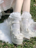 KYLETHOMASW  -  Lovely Girls Lolita High Heels Platform Shoes ,Young Women Students Sweet Pearl Lace Bowknots Embroidery Ankle Strap Mary Janes