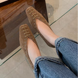 KYLETHOMASW  -  High Quality Faux Suede Flat Mary Jane Shoes Women Fashion Rivets Lace Up Brand Designer Shoes Comfortable Soft Sole Office Shoe