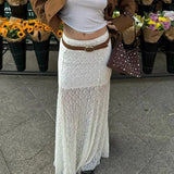 KYLETHOMASW  -  Vintage Sheer Lace Maternity Skirts for Women Low Elastic Waist Loose Fit Long Skirt Casual Pregnancy Skirts Fashion Streetwear
