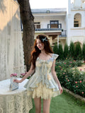 KYLETHOMASW  -  Sweet Coquette 3D Floral Applique Mock Two Piece Princess Dress Women Fairycore Pink Bowknot Puffy Birthday Party Gown Outfits