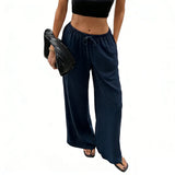 KYLETHOMASW  -  Cotton and Linen Summer Loose Trousers Elegant Wide-leg Beach Trousers with Pockets Casual Trousers